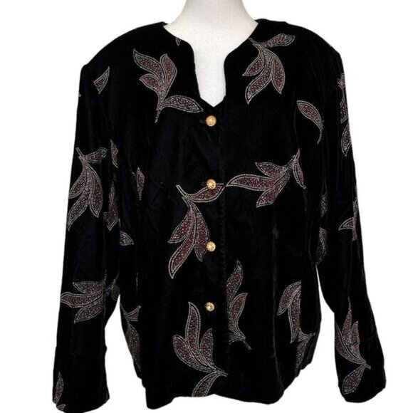Jackets & Blazers - Vintage Black Velour Glitter Jacket Size 18W Maggie McNaughton Evening Party